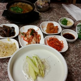 Mudfish stew and cold bean noodle soup, loved the banchan side dishes Mudfish stew and cold bean noodle soup, loved the banchan side dishes