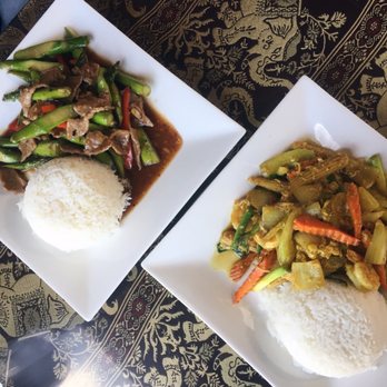 Thai Cuisine II - Pad asparagus and pad curry prawns. These are lunch portions and we still couldn't finish! - Thai Near Me - Merced, California Thai Cuisine II - Pad asparagus and pad curry prawns. These are lunch portions and we still couldn't finish! - Thai Near Me - Merced, California