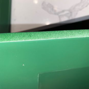 DY Refinishing Co. - Horrible paint job you can see white primer on the green doors. We paid him to do 3 coats so he didn't do 3 if there's still primer - Cabinetry Near Me DY Refinishing Co. - Horrible paint job you can see white primer on the green doors. We paid him to do 3 coats so he didn't do 3 if there's still primer - Cabinetry Near Me