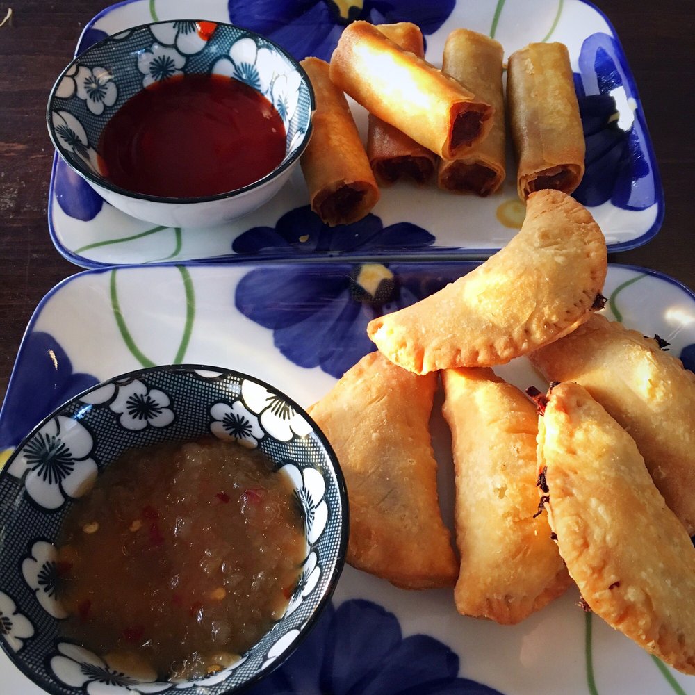 Karenderya - Mini duck confit empanadas; lumpiang Shanghai (fried mini pork egg rolls) - Filipino Near Me - Nyack, New York Karenderya - Mini duck confit empanadas; lumpiang Shanghai (fried mini pork egg rolls) - Filipino Near Me - Nyack, New York