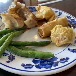Green beans, dumplings, cheese wonton, and spring roll. Green beans, dumplings, cheese wonton, and spring roll.