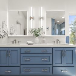 Advanced Construction and Design - Custom Vanity Fabricated by Advanced Construction and Design for this full Primary Bath remodel