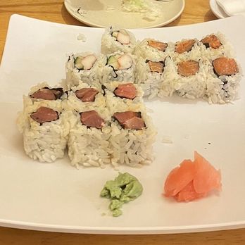 Yoshi Sushi - We may have eaten the yellowtail before I got a picture! Spicy salmon, spicy tuna and crab roll pictured. - Japanese Near Me - Latham, New York