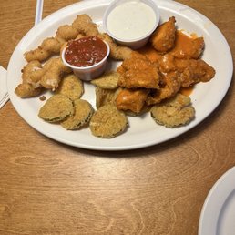 Twisted Mozzarella,Fried Pickles and Boneless Buffalo Wings Twisted Mozzarella,Fried Pickles and Boneless Buffalo Wings