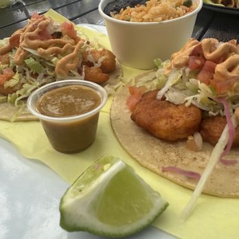 Machete Taqueria - Shrimp Tacos with Small Beans and Small Rice - New Mexican Cuisine Near Me - Redlands, California