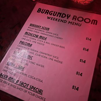 Burgundy Room - Drink weekend menu - Dive Bars Near Me - Los Angeles, California