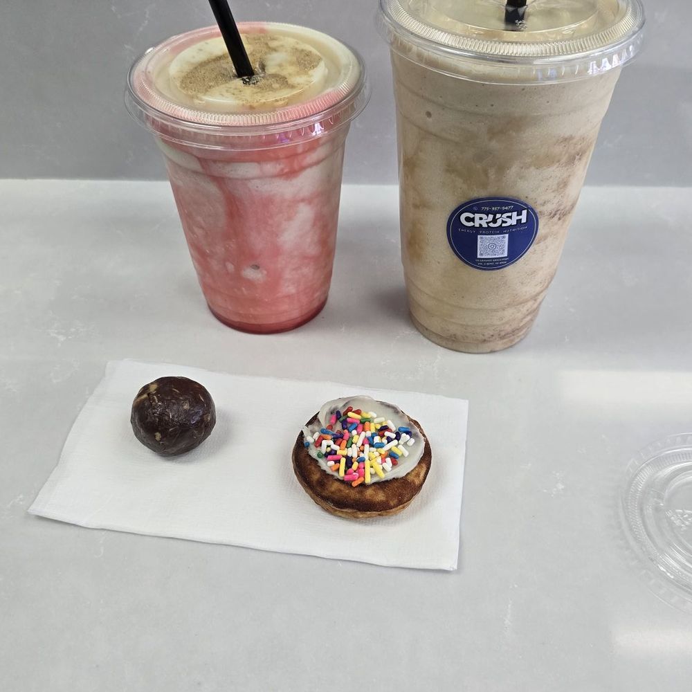 Elite Experience: Crush Nutrition - Kid sized strawberry cheesecake and a Cinnamon Toast Crunch protein shake. Chocolate protein ball and protein doughnut! - Yelp Events Near Me - Reno, Nevada Elite Experience: Crush Nutrition - Kid sized strawberry cheesecake and a Cinnamon Toast Crunch protein shake. Chocolate protein ball and protein doughnut! - Yelp Events Near Me - Reno, Nevada
