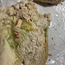 DiBella's Subs - Inside tuna sub with little bit of toppings