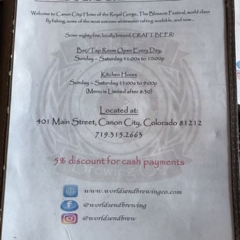 World’s End Brewery - Menu Sep '24 - Brewpubs Near Me - Cañon City, Colorado World’s End Brewery - Menu Sep '24 - Brewpubs Near Me - Cañon City, Colorado