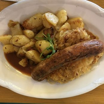 Kutscherschänke - Bratwurst with fried potatoes and sauerkraut - German Near Me - Dresden, SN Kutscherschänke - Bratwurst with fried potatoes and sauerkraut - German Near Me - Dresden, SN