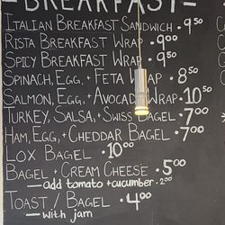 Cafe Rista - The breakfast menu in March 2025.