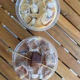 Banana Bread Latte (top) Douglass Fudge Salted Caramel Mocha Latte (bottom)