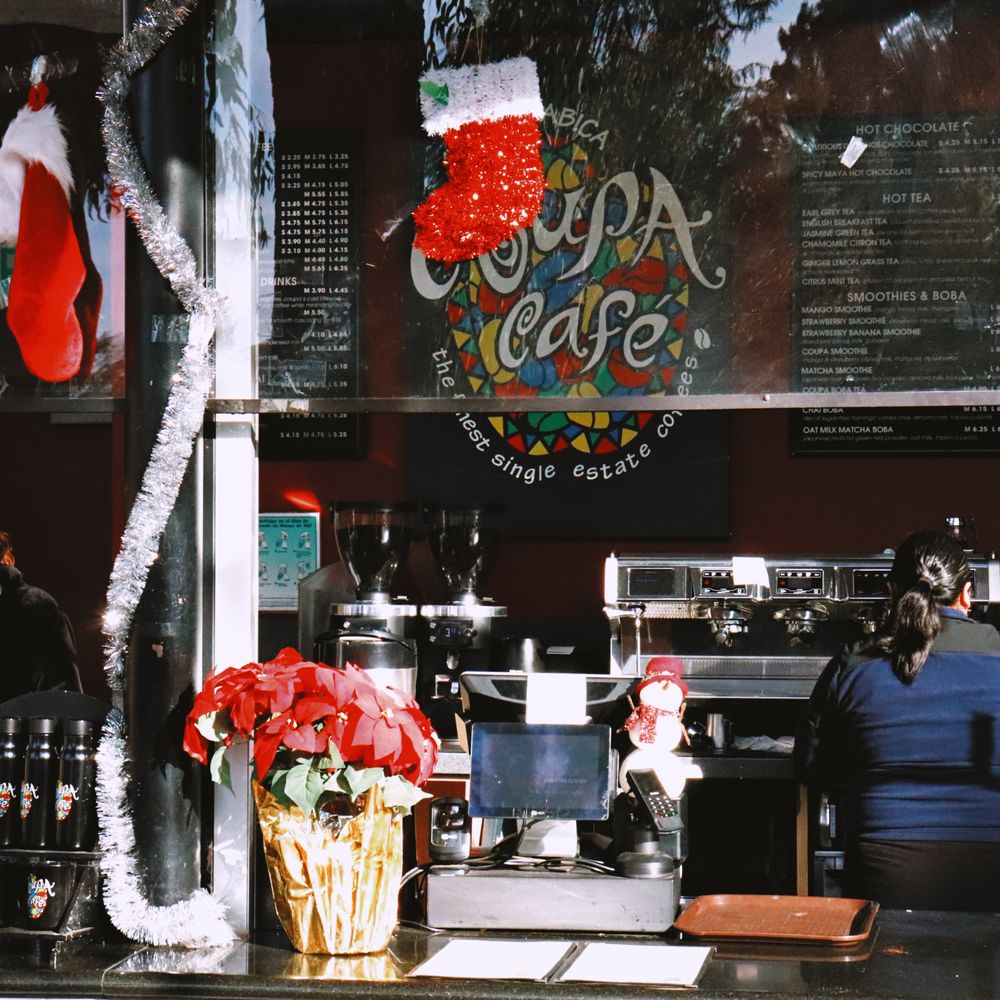 Coupa Cafe - Green Library - Christmas decor - Coffee & Tea Near Me - Stanford, California Coupa Cafe - Green Library - Christmas decor - Coffee & Tea Near Me - Stanford, California