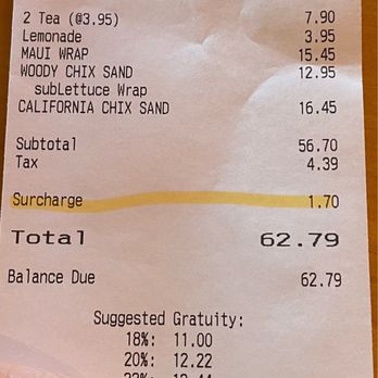 Woody's Diner - Receipt showing extra charge. - Burgers Near Me - Huntington Beach, California Woody's Diner - Receipt showing extra charge. - Burgers Near Me - Huntington Beach, California