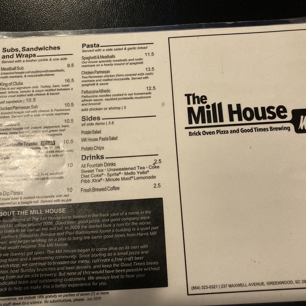 The Mill House - Menu - Pizza Near Me - Greenwood, South Carolina The Mill House - Menu - Pizza Near Me - Greenwood, South Carolina