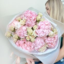 Sweet Flower Boutique - More Than Love Arrangement. Pink Hydrangeas and White Spray Roses