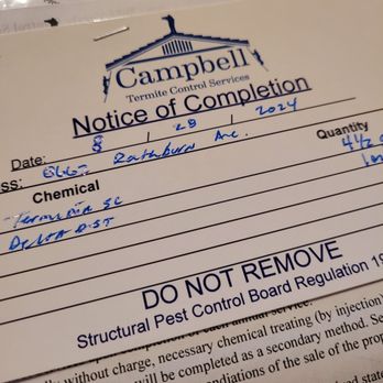 Campbell Termite Control Services - Completed the inspection and repeat protection - Pest Control Near Me - Garden Grove, California
