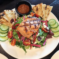 Local Goat - Mediterranean Salad with Grilled Salmon