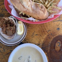 Crab Chowder, RI Stuffie, Steak Frites Sandwich Crab Chowder, RI Stuffie, Steak Frites Sandwich