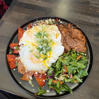 La Chaiteria - Vegan chiaquiles with 2eggs overeasy and birria. (I'm not vegan and needed my protein) - Tacos Near Me - Tucson, Arizona