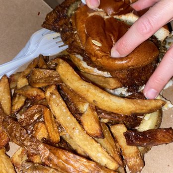Red Dirt Revival - Hot chicken sandwich with double fried fries - Food Trucks Near Me - St. Louis, Missouri Red Dirt Revival - Hot chicken sandwich with double fried fries - Food Trucks Near Me - St. Louis, Missouri
