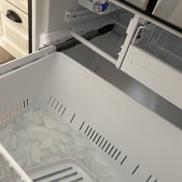 They didn't replace the ice bin after cleaning. They also didn't put back any shelves in the fridge. They didn't replace the ice bin after cleaning. They also didn't put back any shelves in the fridge.
