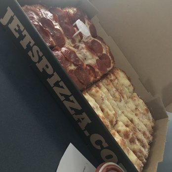 Jet's Pizza - Jet's pepperoni pizza (extra pep), plus deep dish bread and pizza sauce for dipping! - Pizza Near Me - Louisville, Kentucky