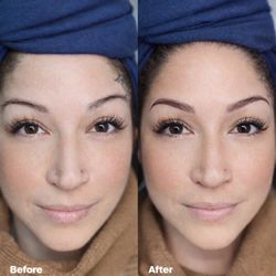 Basic Beige Brows - Before 'n' After of initial permanent makeup combo eyebrows session.
