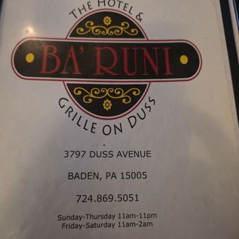Ba'Runi Grille - Menu - Burgers Near Me - Baden, Pennsylvania