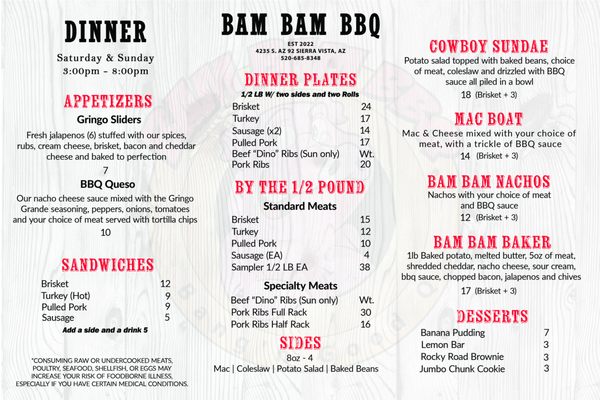 Menu photo 1 Bam Bam Bbq Sierra Vista, AZ Menu photo 1 Bam Bam Bbq Sierra Vista, AZ