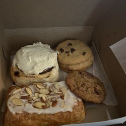 Portman Farms Market - Cinnamon roll, bear claw, chocolate chip cookie, peanut butter cup cookie, white macadamia nut cookie