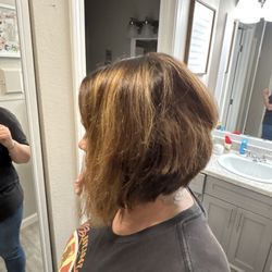 JCPenney - My hair was to the middle of my back the cut was supposed to be an Aline my hair was supposed to have full blond highlights.