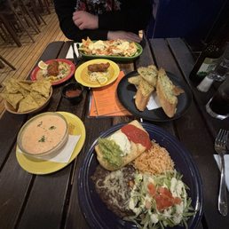 Chimichanga, cheese dip, garlic bread, nachos, fried chicken tacos Chimichanga, cheese dip, garlic bread, nachos, fried chicken tacos