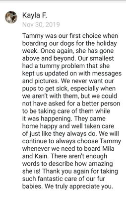 Five Paw Reviews - These are all reviews from past guests of Tammy's Fur Babies.