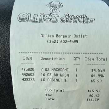 Ollie's Bargain Outlet - Receipt - Discount Store Near Me - Eustis, Florida