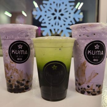 Kuma - Weird taro bubble teas. Middle was Thai green tea. It was eh. - Ice Cream & Frozen Yogurt Near Me - San Antonio, Texas