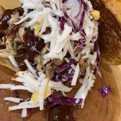 Dancing Spoons A GoGo Food Truck - Sour Cherry BBQ House made Pulled Pork with Jicama Slaw on grilled Brioche!