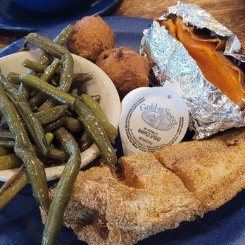 David's Catfish House - Whole catfish plate with sweet potato and grilled green beans. Yom Yom Yom Yom - Seafood Near Me - Andalusia, Alabama David's Catfish House - Whole catfish plate with sweet potato and grilled green beans. Yom Yom Yom Yom - Seafood Near Me - Andalusia, Alabama
