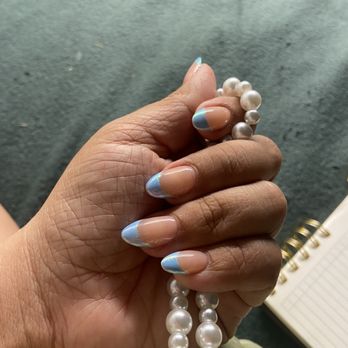 La Belle Nails - Blue French tips with chrome - Nail Salons Near Me - Lincoln, California
