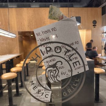 Chipotle Mexican Grill - Note on window detailing everything they are out of to include....rice! - Mexican Near Me - Virginia Beach, Virginia Chipotle Mexican Grill - Note on window detailing everything they are out of to include....rice! - Mexican Near Me - Virginia Beach, Virginia
