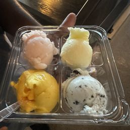 Froze, pina colada, mango, and cookies and cream