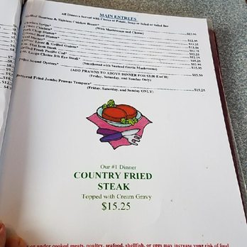 Casey's Restaurant - Menu with main entrees. - Coffee & Tea Near Me - Roseburg, Oregon