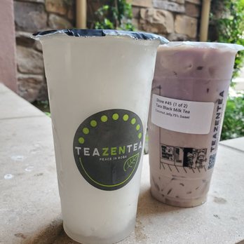 TeaZenTea Fremont - Lychee slushy and taro black milk tea 75% sweet with coconut jelly - Bubble Tea Near Me - Fremont, California