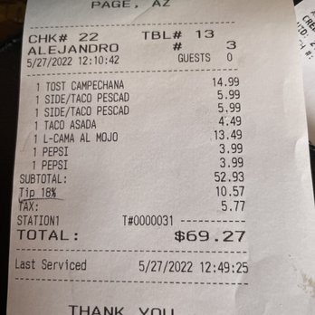 El Tapatio - Bill - Mexican Near Me - Page, Arizona