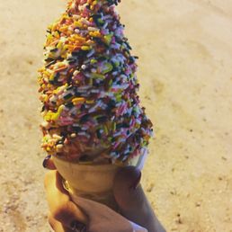 Skittles soft serve with rainbow sprinkles Skittles soft serve with rainbow sprinkles
