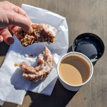 Johnny Doughnuts - Vanilla old-fashioned doughnut and coffee - Donuts Near Me - Larkspur, California Johnny Doughnuts - Vanilla old-fashioned doughnut and coffee - Donuts Near Me - Larkspur, California