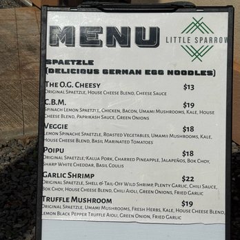 Little Sparrow - Menu 11/2025 - German Near Me - Honolulu, Hawaii