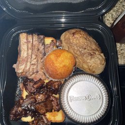 Texas Beef Brisket burnt ends loaded baked potato and Wilbur beans Texas Beef Brisket burnt ends loaded baked potato and Wilbur beans