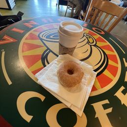 Vanilla latte and cinnamon sugar donut
