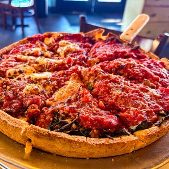 Blue Line Pizza - Large deep dish half Chicago chop/Brass Monkey - Pizza Near Me - San Carlos, California
